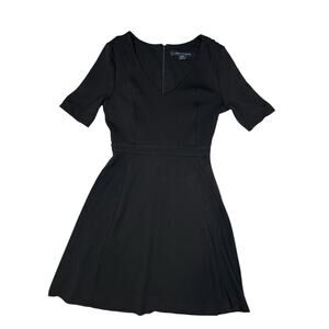 French Connection Dress 4 Black Fit & Flare V-neck Cocktail Career Closet Staple